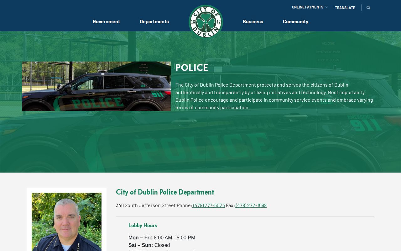 Dublin Police Department official arrest record route in Laurens County, Georgia