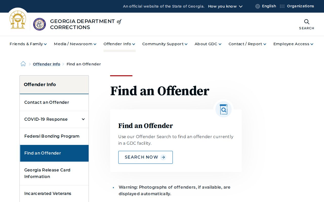 Georgia Department of Corrections offender search information for Laurens County records