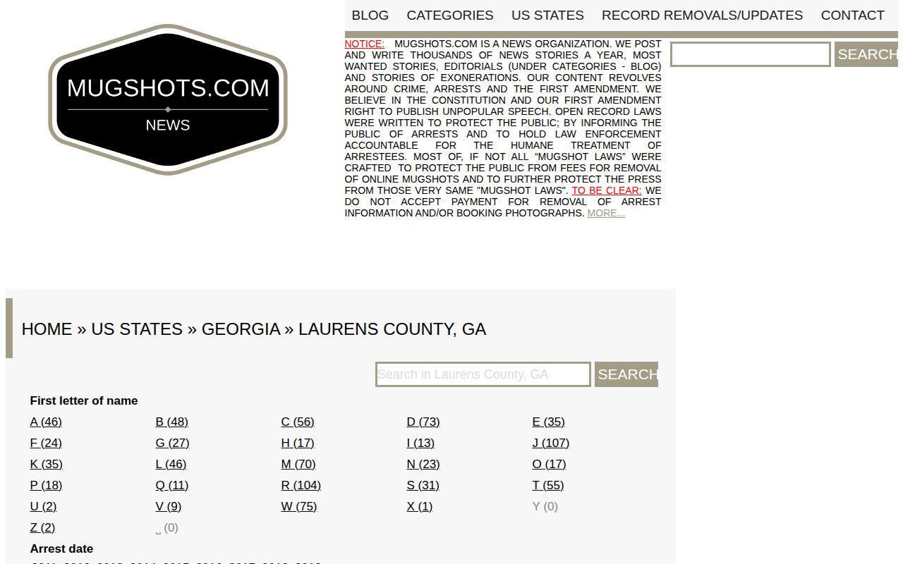 Historic Mugshots.com Laurens County archive
